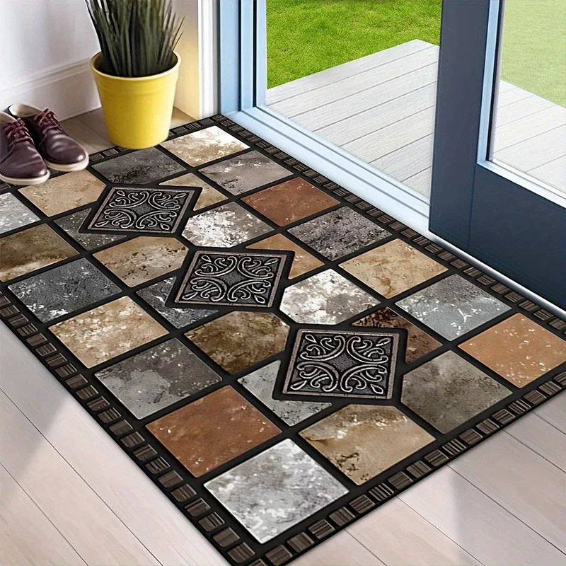 House Door Mat Tile Design Style Entrance Doormat Rectangular Carpet Garden Decoration Floor Mats Outdoor Rug Felpudo De Casa