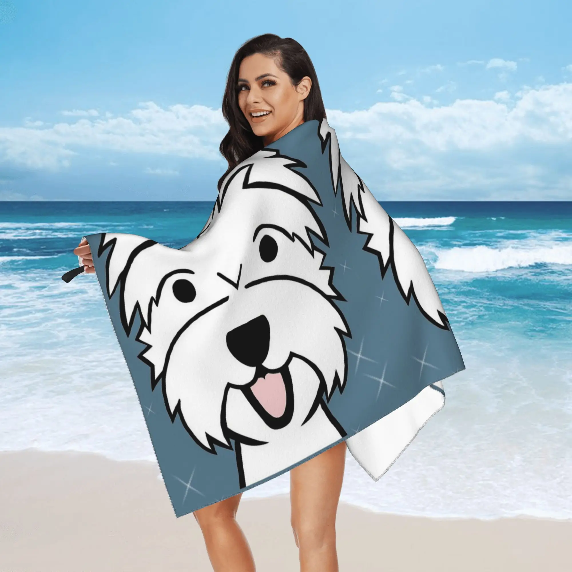 West Highland Terrier - Westies - Westie dogs - blue Beach Towel Soft Microfiber Quick Dry Absorbent Quick Towels For Swimming