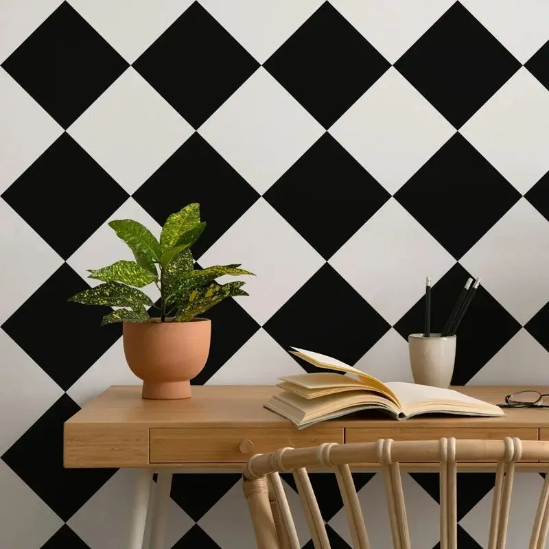 Black Checkered Wallpaper Peel and Stick,Non woven Wallpaper - PVC-Free -Geometric Self-adhesive Wallpaper For Room Decoration