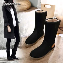 Comemore Snow Fur High Boots for Girls New In Women's Non-slip Flat Flock Winter Plus Velvet Thickening Warm Cotton Shoes Women