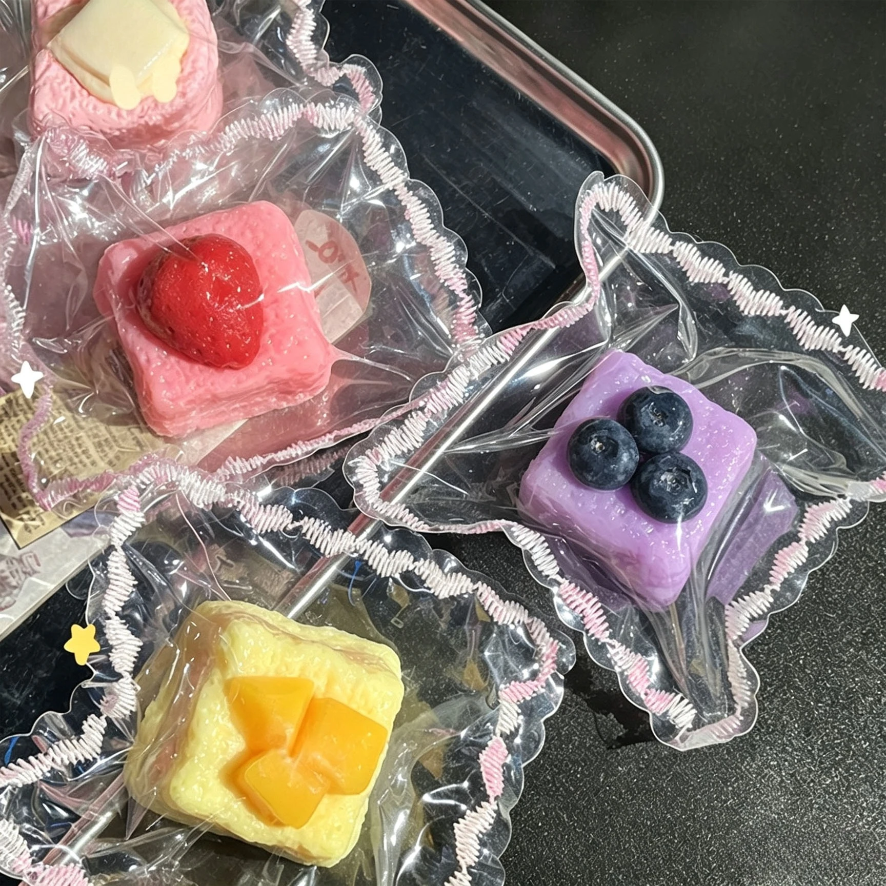 Strawberry French Toast Fluid Squishy Mango Blueberry Cake Shaped Slow Rebound Soft Pinch Stress Relief  Relieves Daily Stress