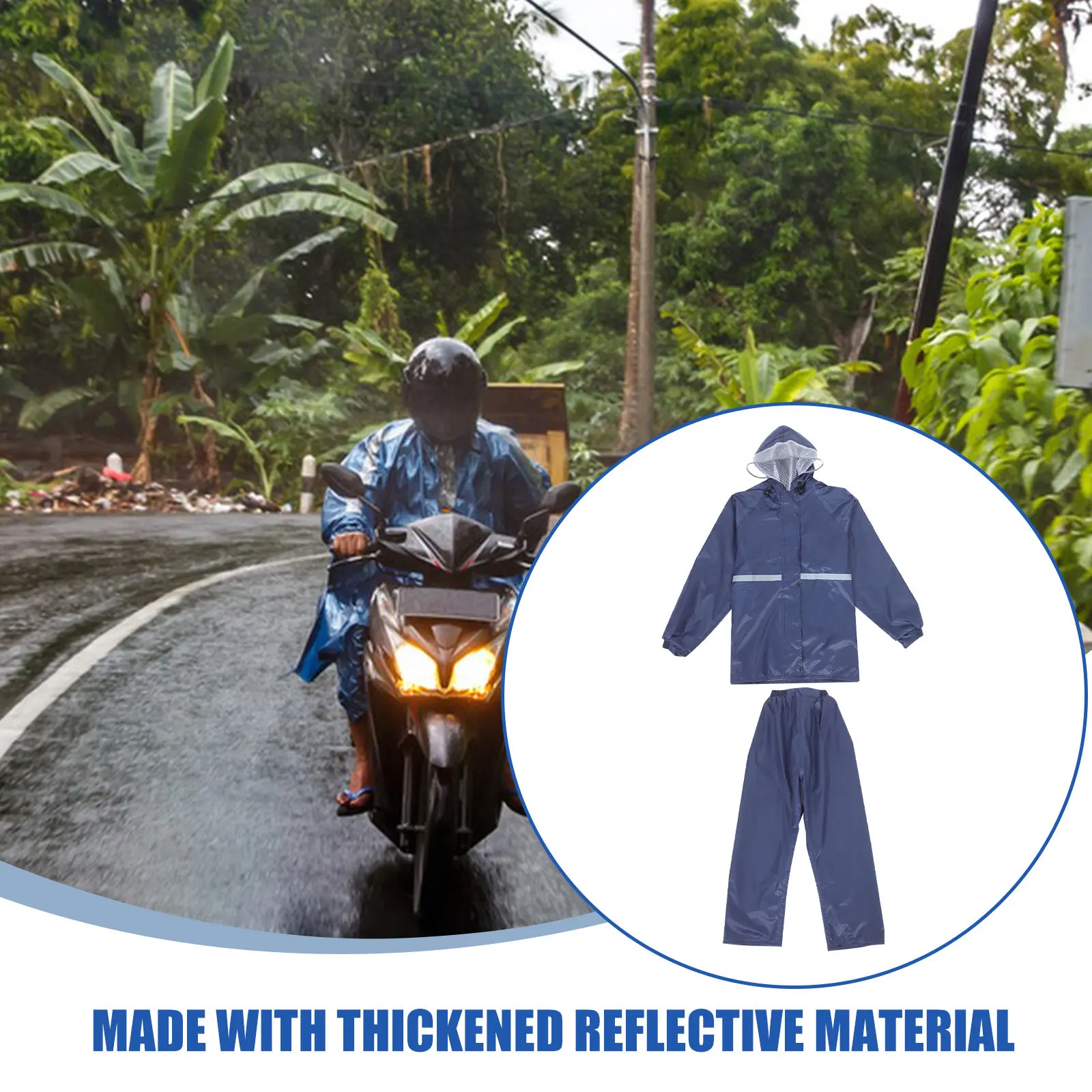 Reflective Split Rain Suit Motorcycle Bicycle Double Layer Raincoat Rain Pants Adult Unisex Outdoor Night Safety Gear