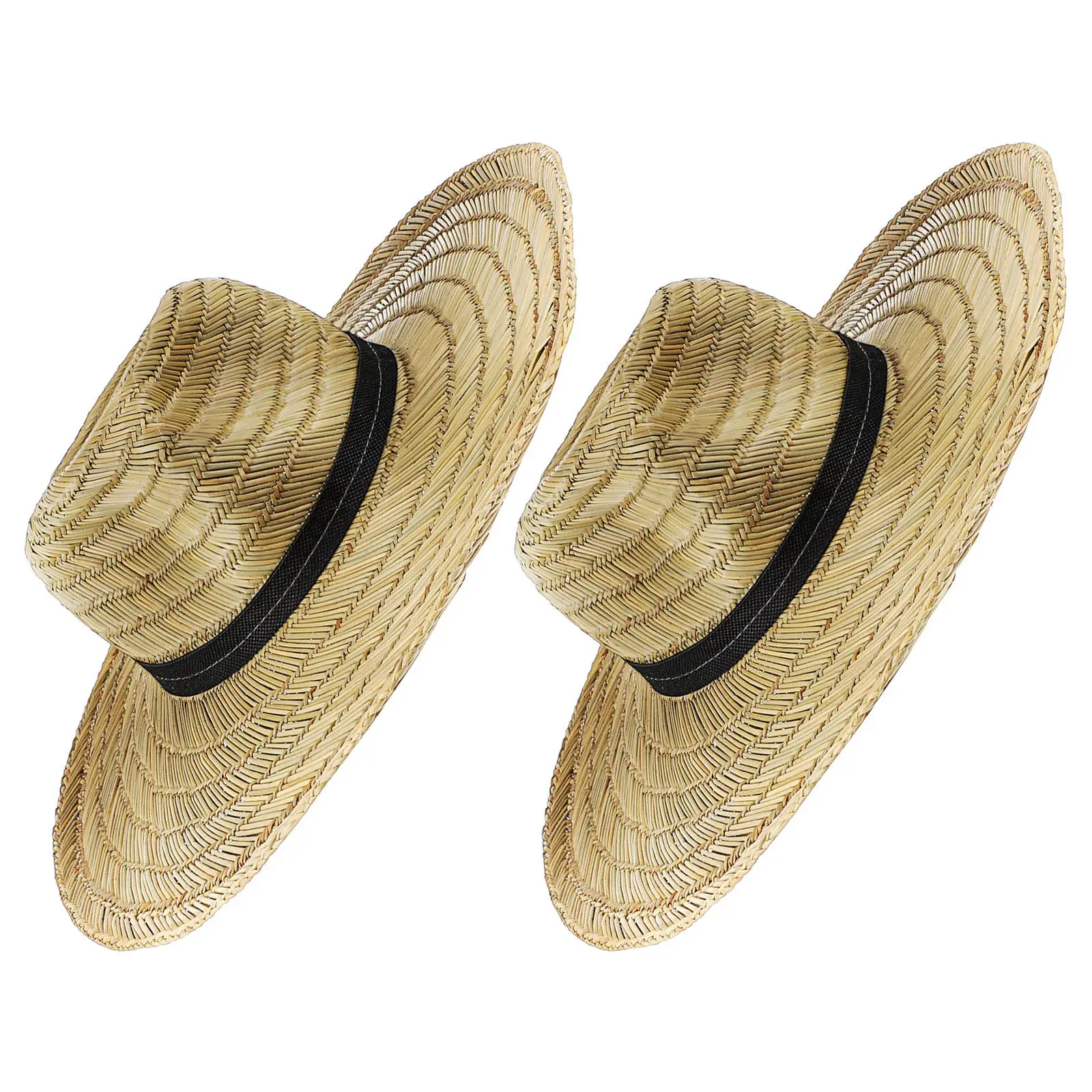 2Pcs Wide Brim Straw Sun Hat Men Large Cowboy Style Summer Outdoor Beach Vacation Fishing Garden Work Farmer Cosplay Accessory