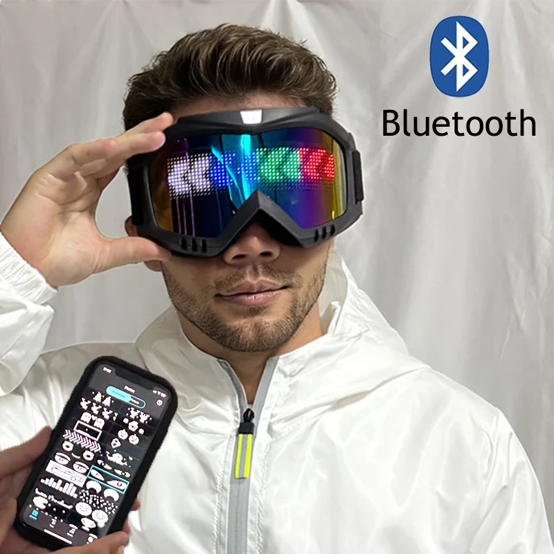 نظارات LED جديدة كاملة الألوان، تطبيق بلوتوث، قناع مضيء لحفلات أعياد الميلاد والهالوين، ملحقات تنكرية