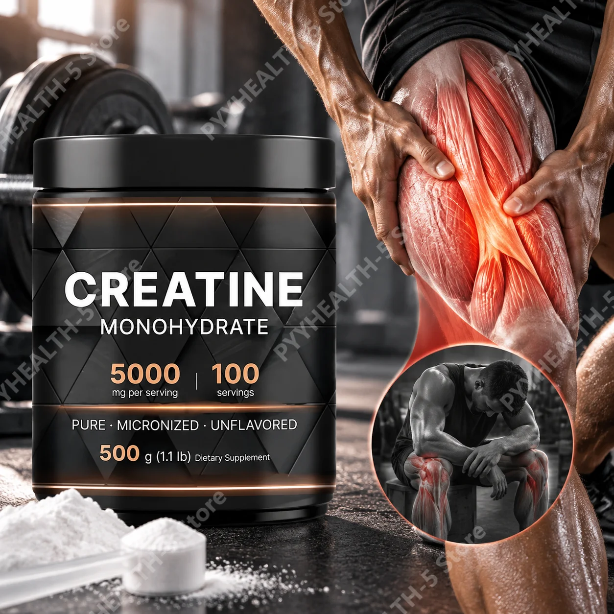Micronized Creatine Monohydrate Powder Extends Training Endurance Delay Muscle Fatigue Unflavored Creatine Powder, 500g (1.1lb)