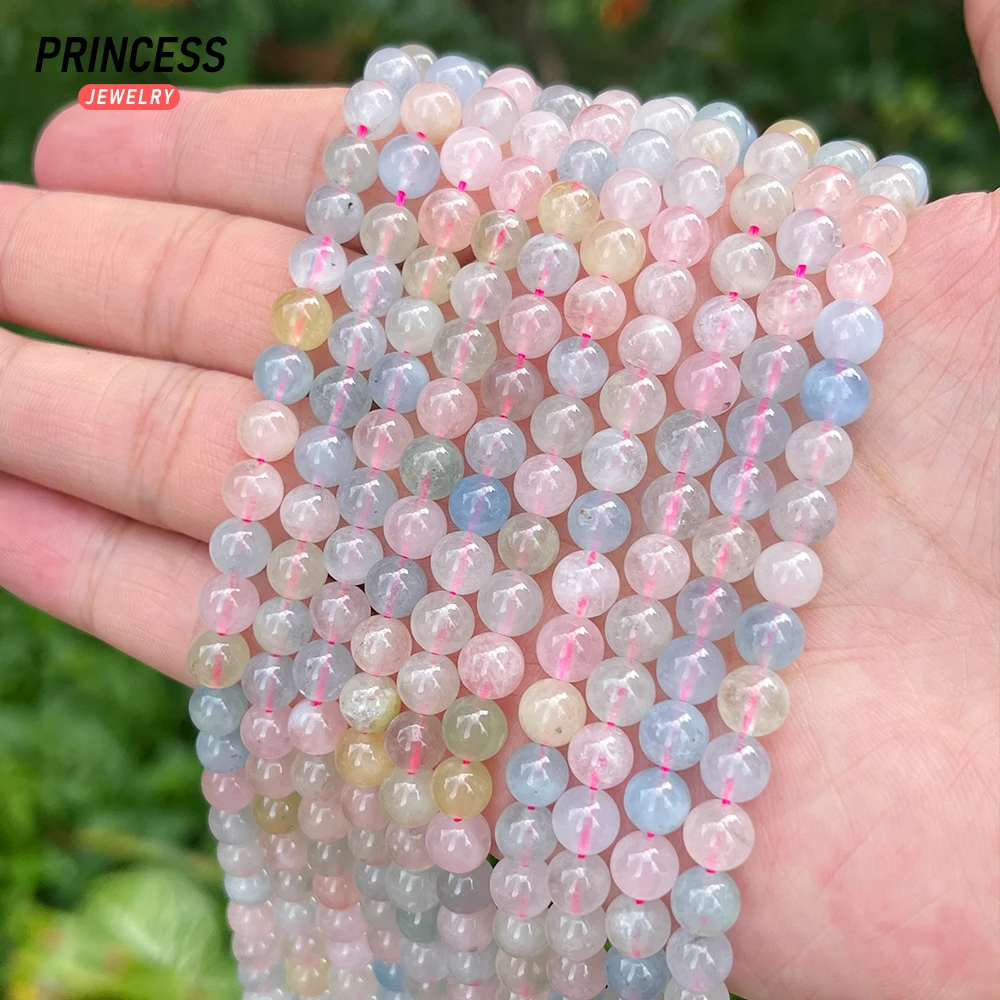 A ++ alami 6mm Anas Beryl Morganite manik-manik longgar untuk membuat perhiasan gelang grosir manik-manik batu Aksesori DIY