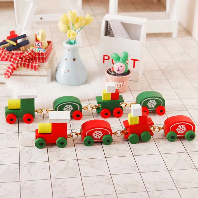 Tren en miniatura para casa de muñecas, tren pequeño de copo de nieve de Navidad, 1:12, juguete para niños, accesorios para casa de muñecas