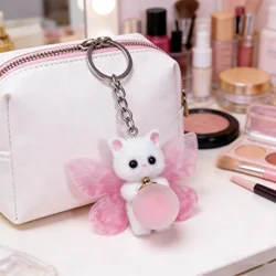 Creative Cat butterfly wings Keychain flocking cat fun cute Keyring Bag Pendant Backpack Charms Car Decor Accessories
