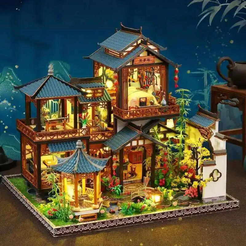 

DIY Wooden Chinese Garden Cottage Figurines Miniatures Kits Assembled Houses Casa for Friends Birthday Gifts Home Decor Crafts