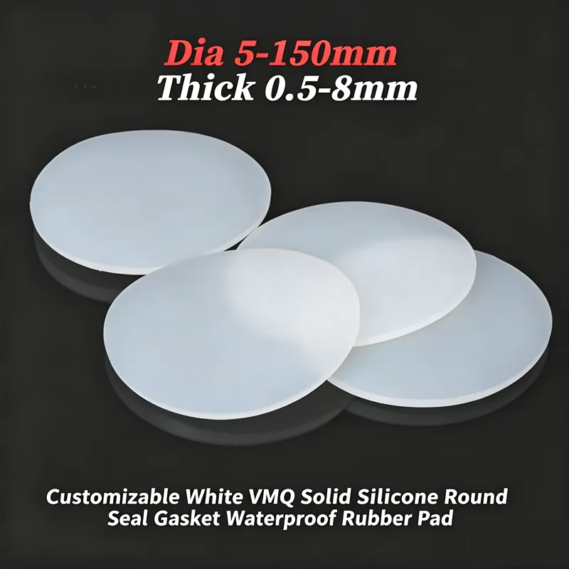 Customizable White VMQ Solid Silicone Round Seal Gasket Waterproof Rubber Pad Dia5 To 150mm