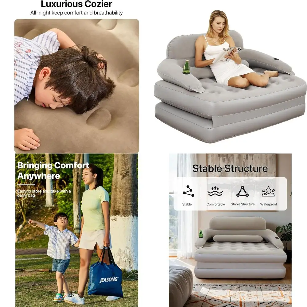 

Portable Inflatable Couch with Pump, Outdoor Air Mattress Sofa Bed, Adjustable Backrest, Compact Storage