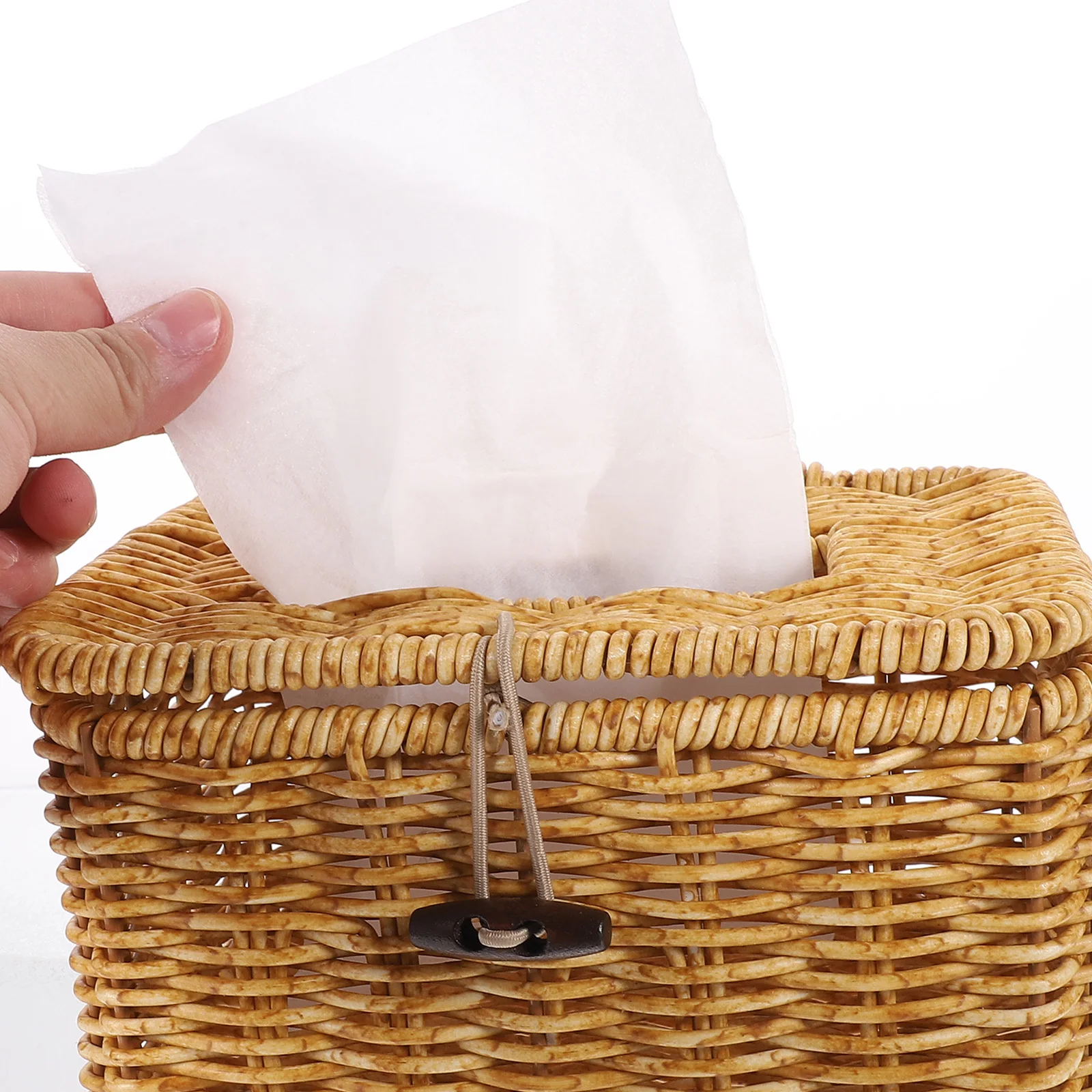 

Imitation Rattan Woven Tissue Box Large Capacity Napkin Holder Multifunctional Desktop Tissue Container Paper Dispenser
