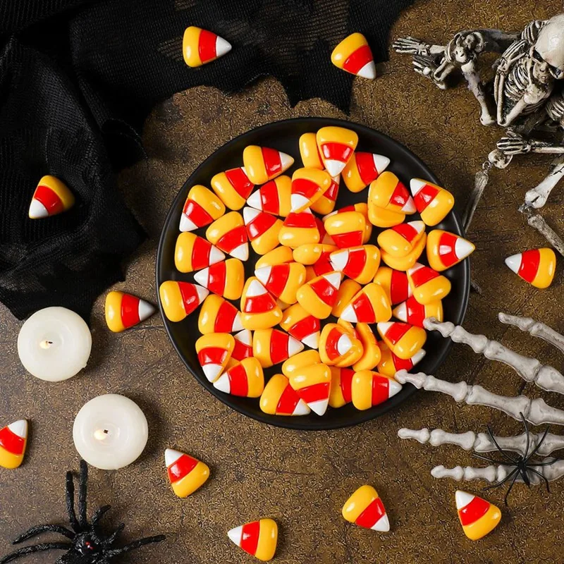 150 Pcs Halloween Corn Cute Artificial Resin Candy Corn Faux Flatback Candy Embellishments