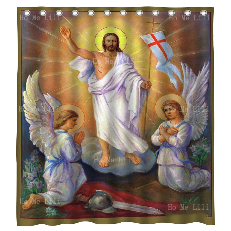 Happy Easter Sunday The Resurrection Of Our Christ Angelic Art Remember All Believers Who Have Died Shower Curtain By Ho Me Lili