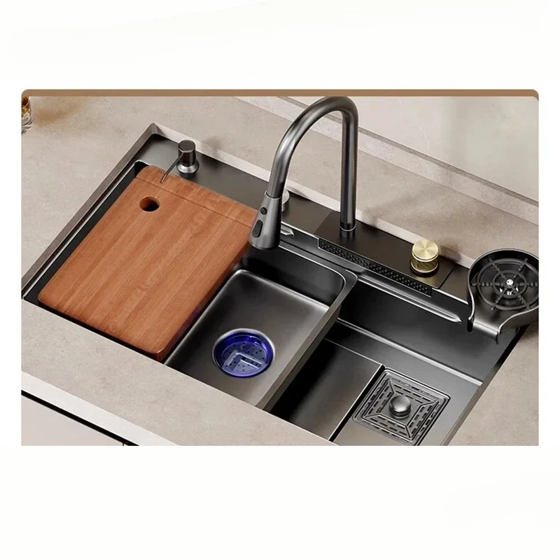 

Creative Thickened Sinks for Hotel Modern Raindance Waterfall Metal Durable Kitchen Sink Simple Designer Kitchen Sinks for Farm