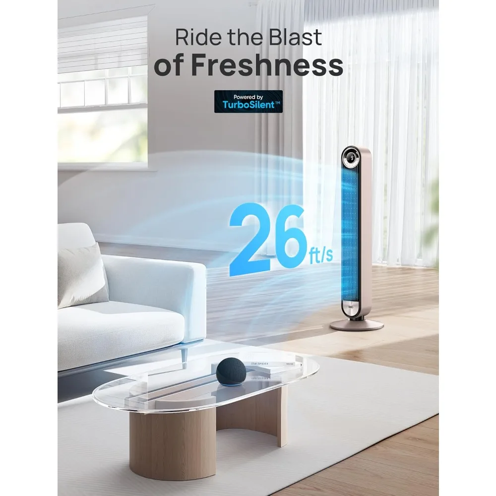 Fans, Smart Tower, Voice Control Floor with 12H Timer, Quiet Bladeless LED Display, 9 Speeds, Work Alexa/Google, Fans