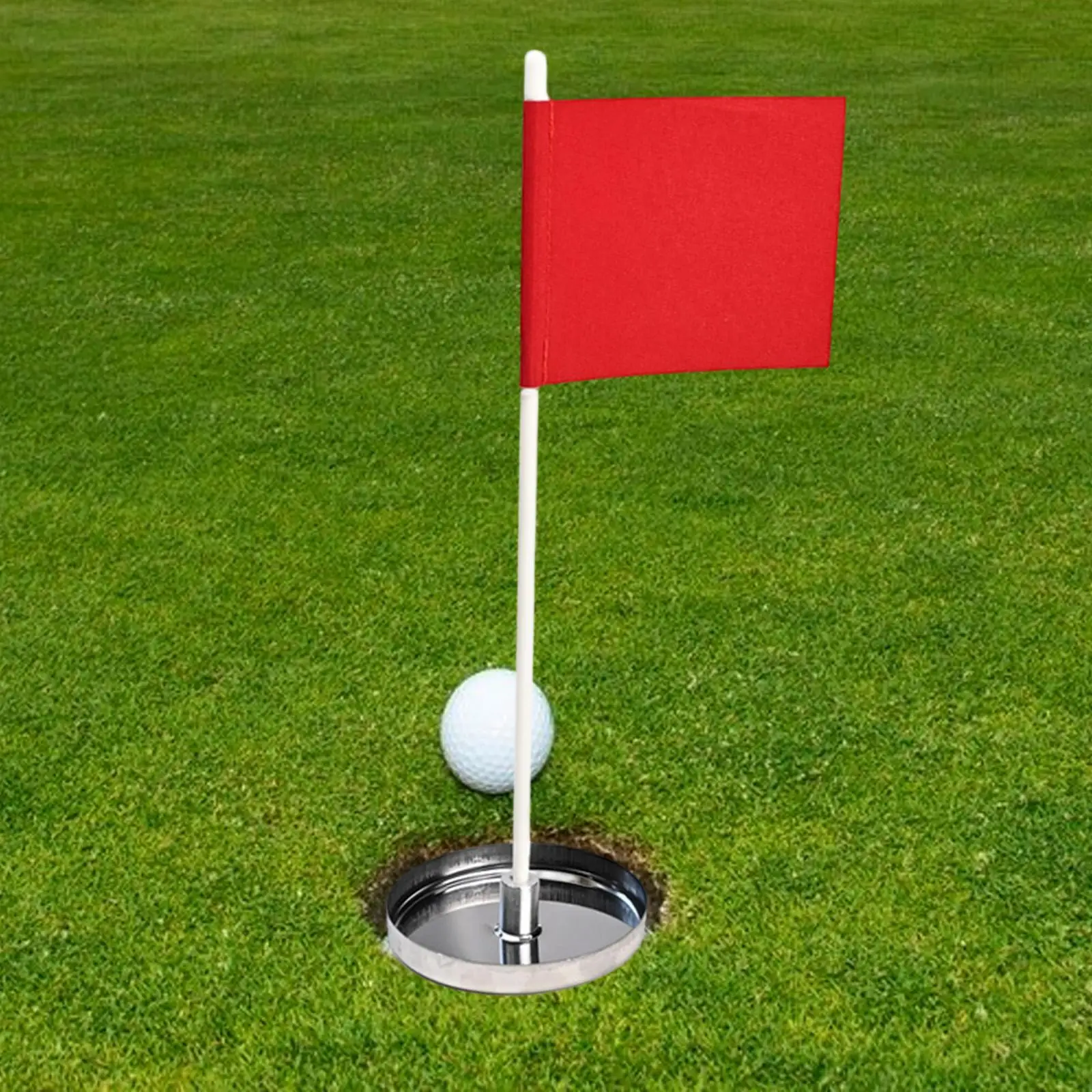

Mini Golf Putting Green Flag and Cup Set Lightweight Red Silver Steel for Indoor Outdoor Training Backyard Practice Mat