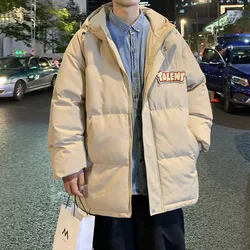 Men Hooded Jacket Parka Streetwear Letter Graphic Harajuku Padded Jacket 2023 Winter Cotton Windbreaker Warm Ourwear