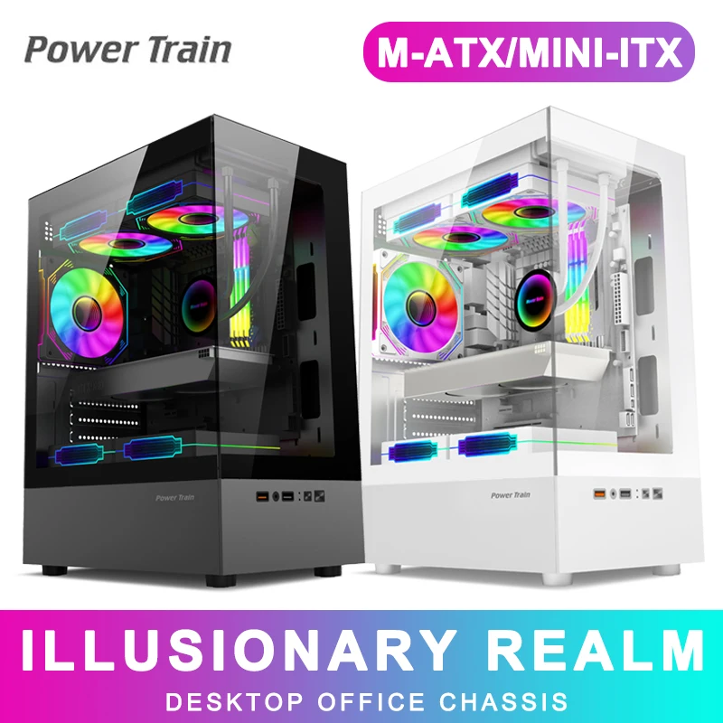 

Power Train Illusionary Realm Computer Case M-ATX/Mini-ITX Desktop Game Chassis ATX Power Supply Support 240 Water Cooler