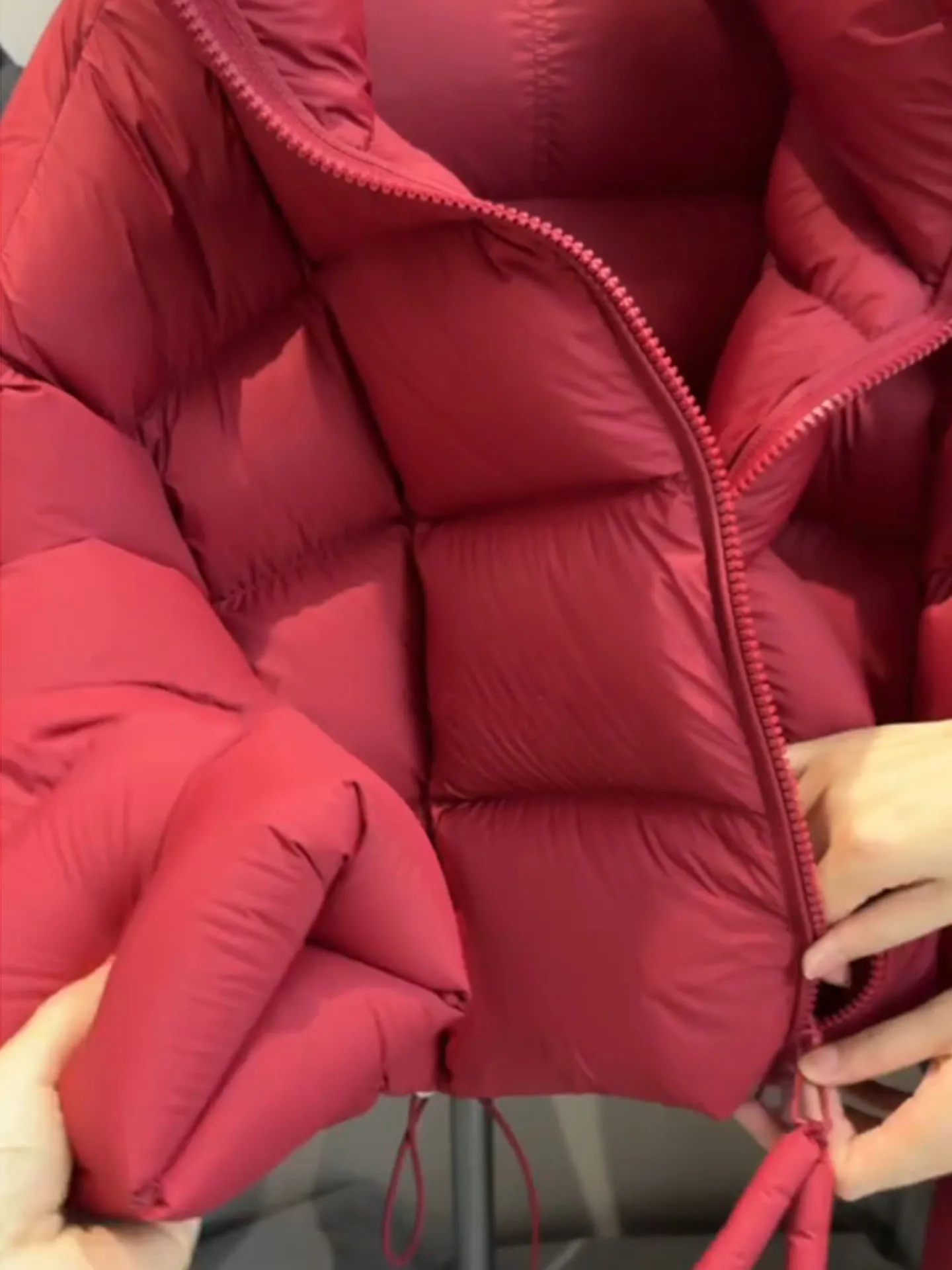 Korean Sle ort Puffer Jaet Women's Red Fluffy Coat Winter High Waist Thiened Polyester Fiber White Du down Filling