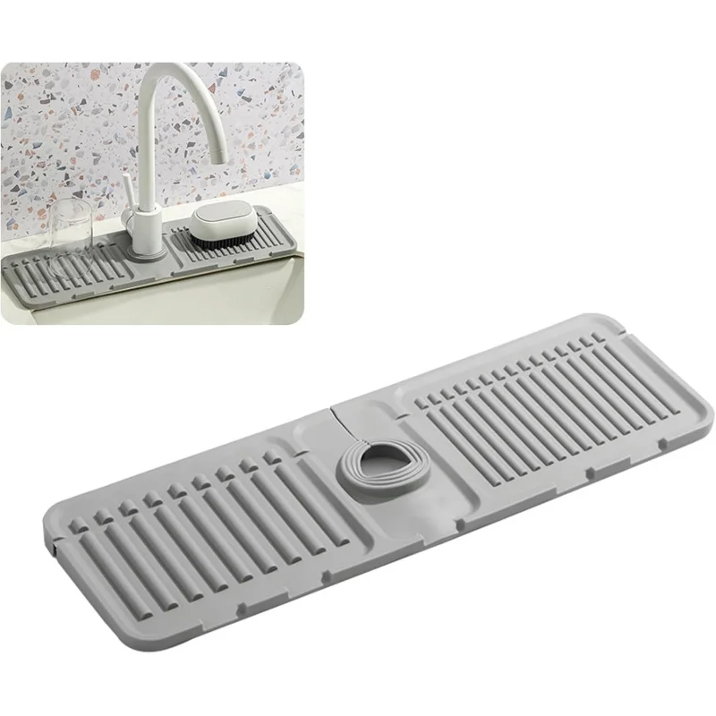 

Faucet Mat for Kitchen - 2024 Upgraded Premium Silicone Splash Guard with Fast Drying Properties - Protective Sink Tray Ide