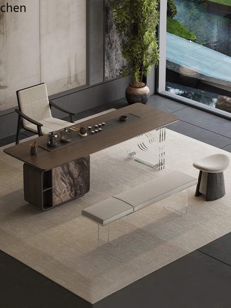 

HTT retro kung fu tea table tea integrated with kettle solid wood tea table chair combination office home living room