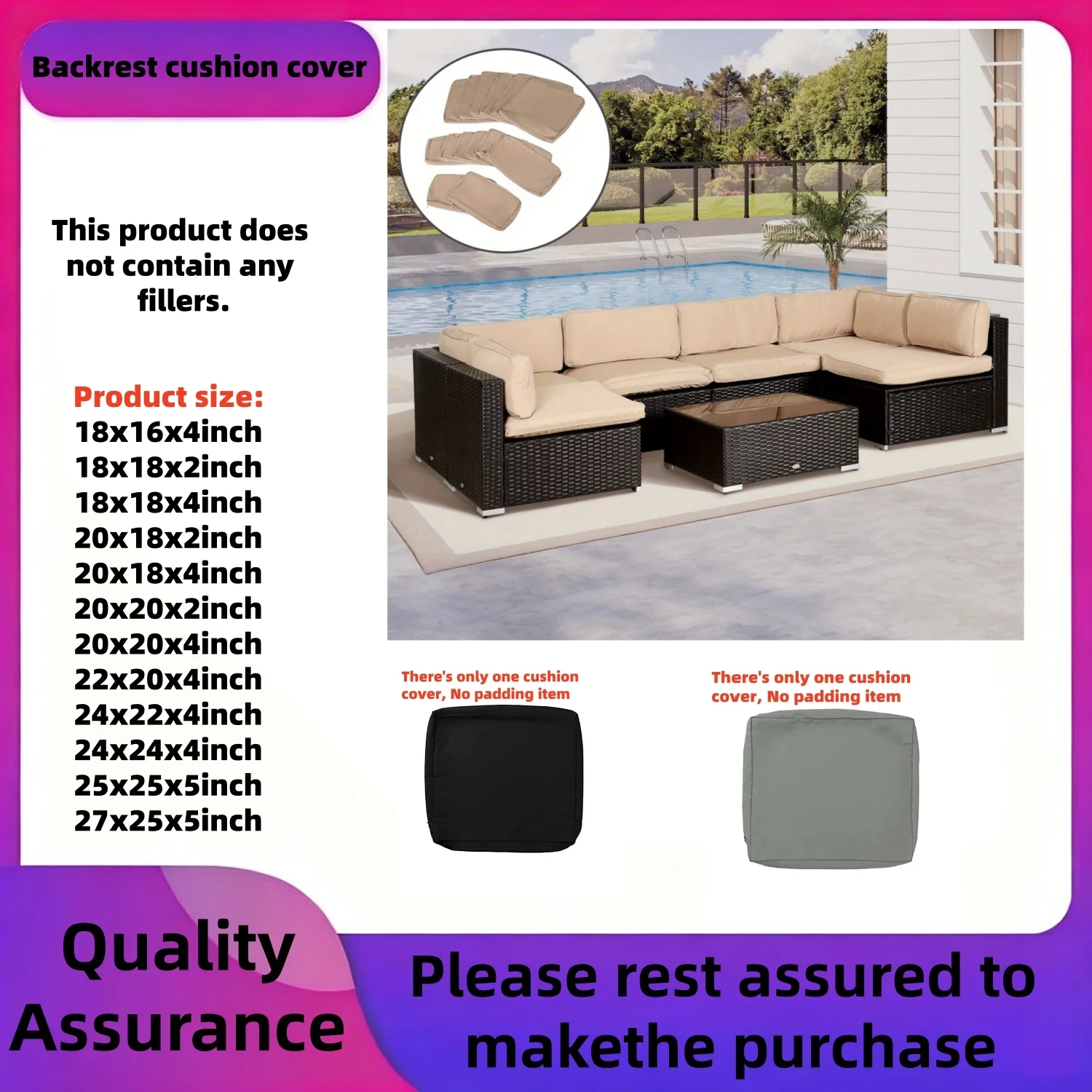 1pc eavy-Duty Outdoor Patio Bench Seat Cushion Cover  -Removable Washable Cover