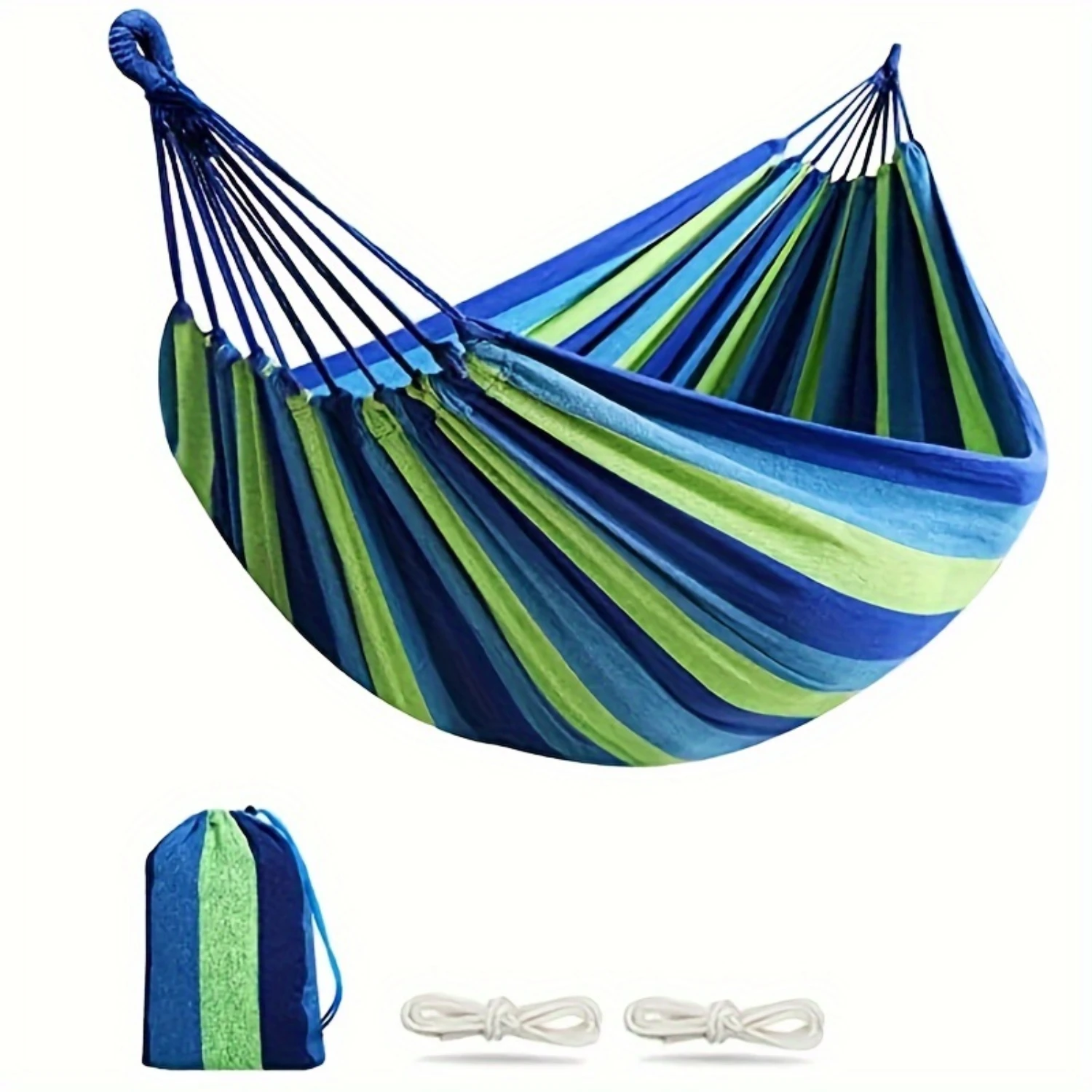 1pc Portable Outdoor Hammock - Durable Canvas Swing Chair for Camping and Garden Leisure - Easy Setup, Striped Design, 100% Duck