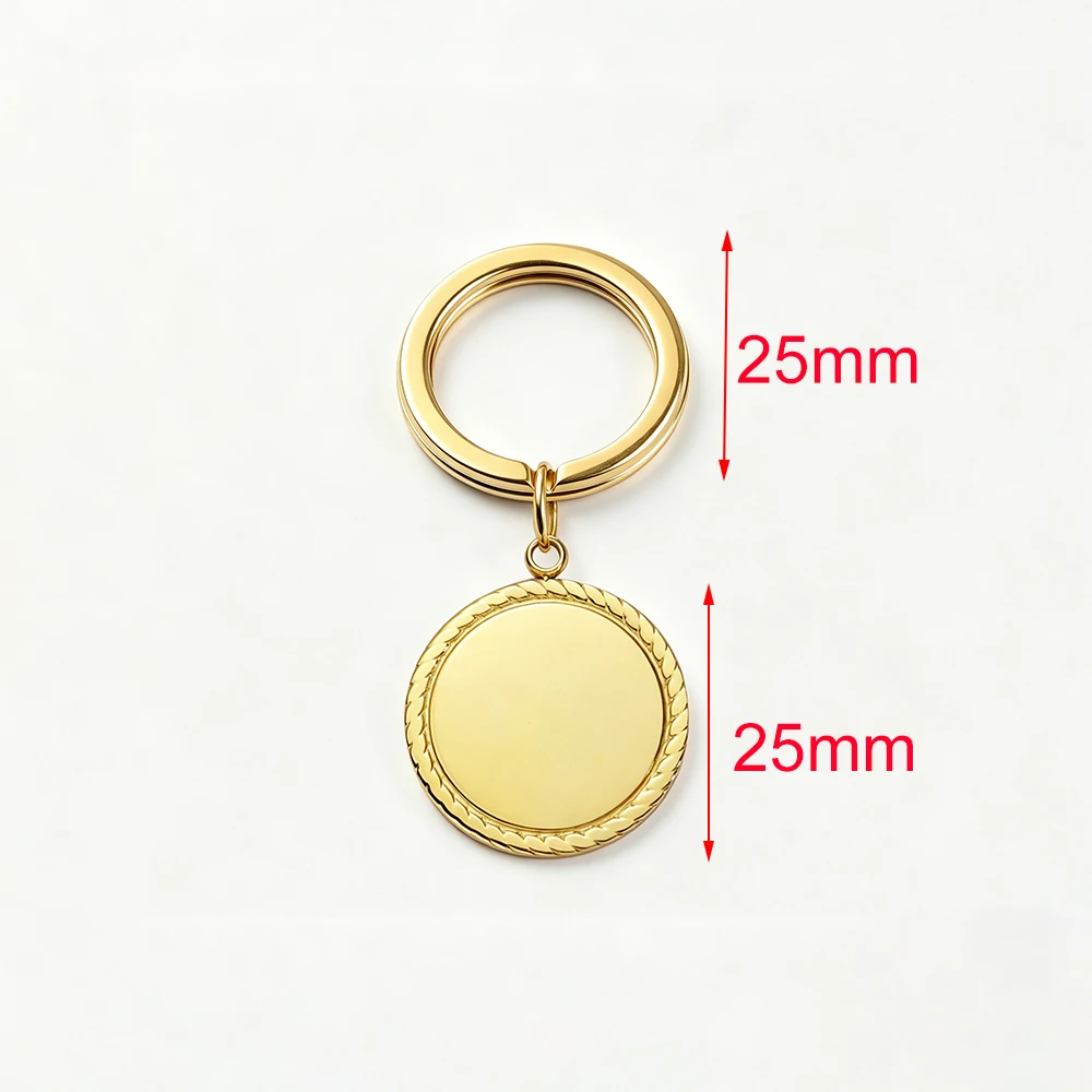 Fnixtar 10pcs Mirror Polish Key Chain DIY Personized Logo Engrave Making Jewelry Round Floral Pendant Key Ring Accessories