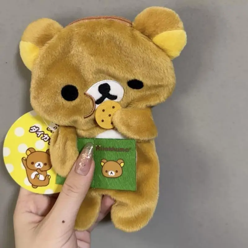 Kawaii Rilakkuma astuccio in peluche mangiare biscotto orso ricamato borsa di cancelleria per studenti sacchetto di immagazzinaggio cosmetico regalo