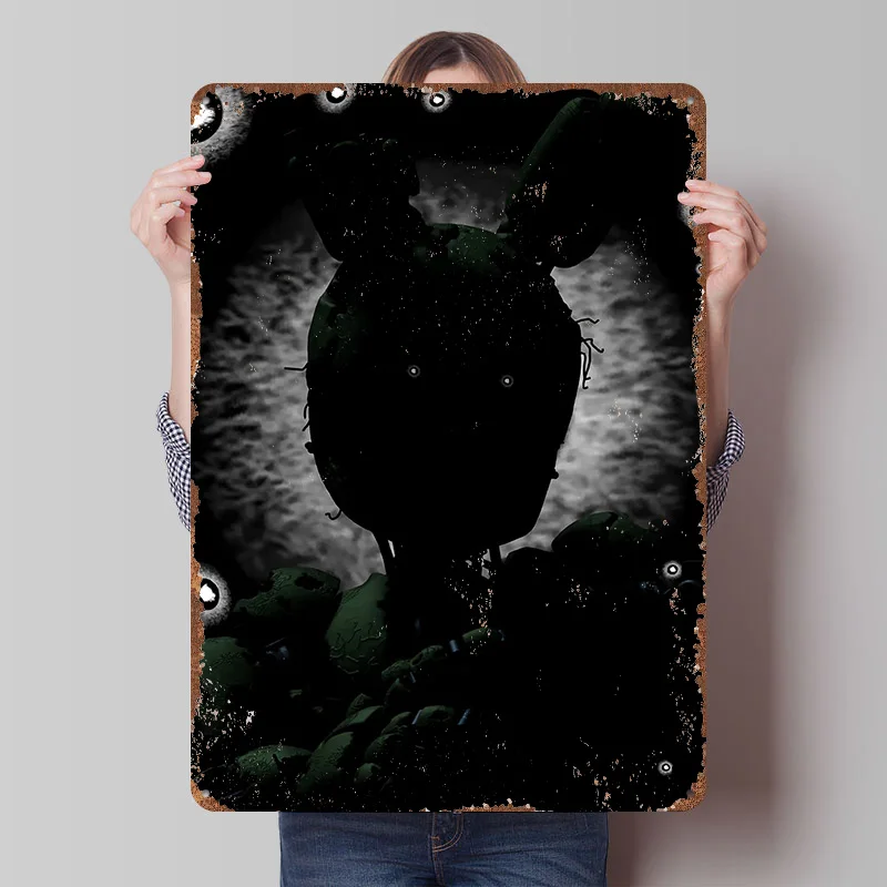 Póster Metálico de Springtrap de Five Nights At Freddy's, Arte de Pared Personalizado, Letreros Metálicos Retro Vintage para Decoración de Cuarto de Hombre, Escritorio o Habitación