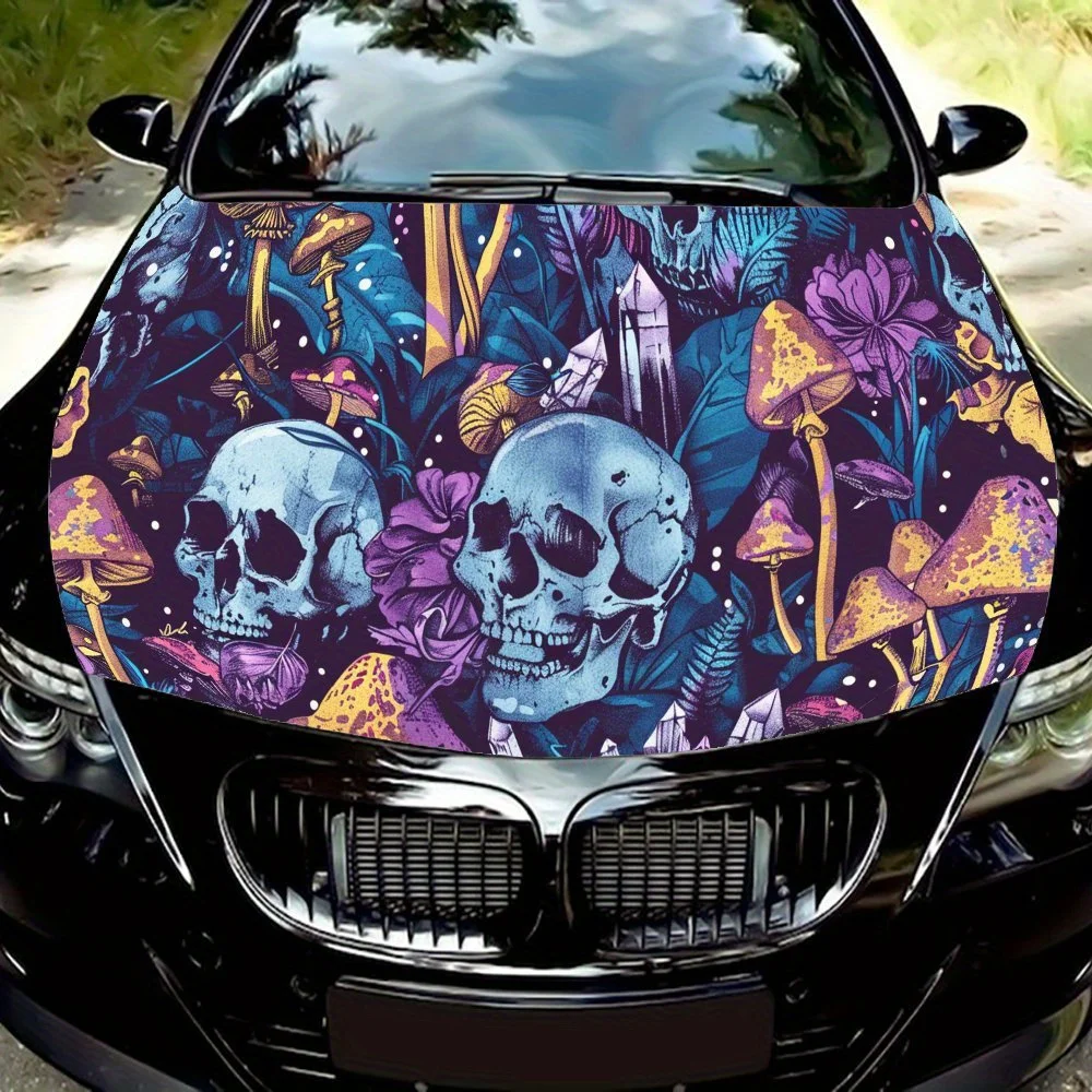 

Mysterious Gothic Skull Purple Bloom Car Hood Vinyl Wraps Sticker, Car Engine Decal, Waterproof Self-adhesive Car Packaging Cove