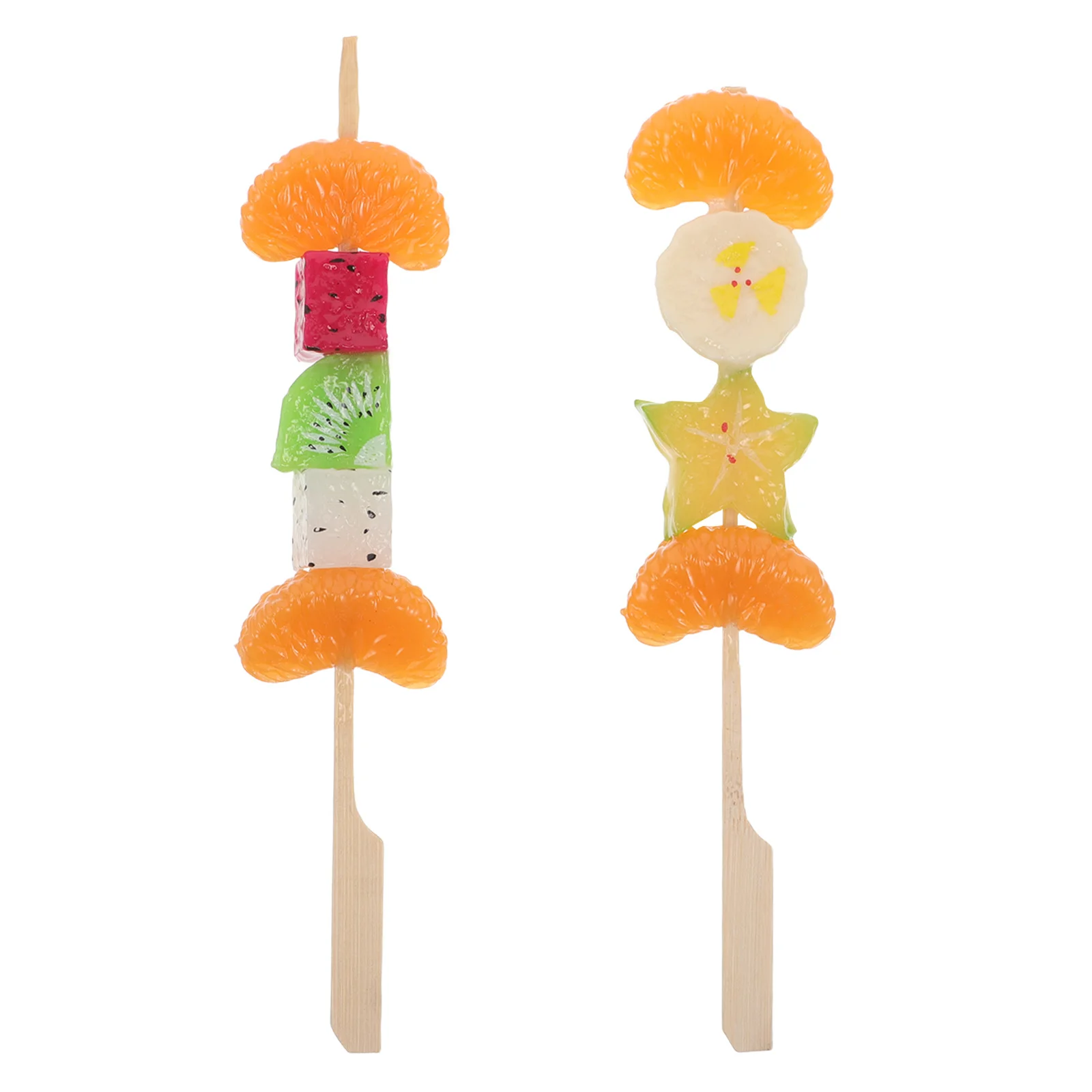 

2Pcs Artificial Fruit Kabob Faux Candied Sliced Fruit Skewers Realistic Food Props Party Table Centerpiece Kitchen Decor Display