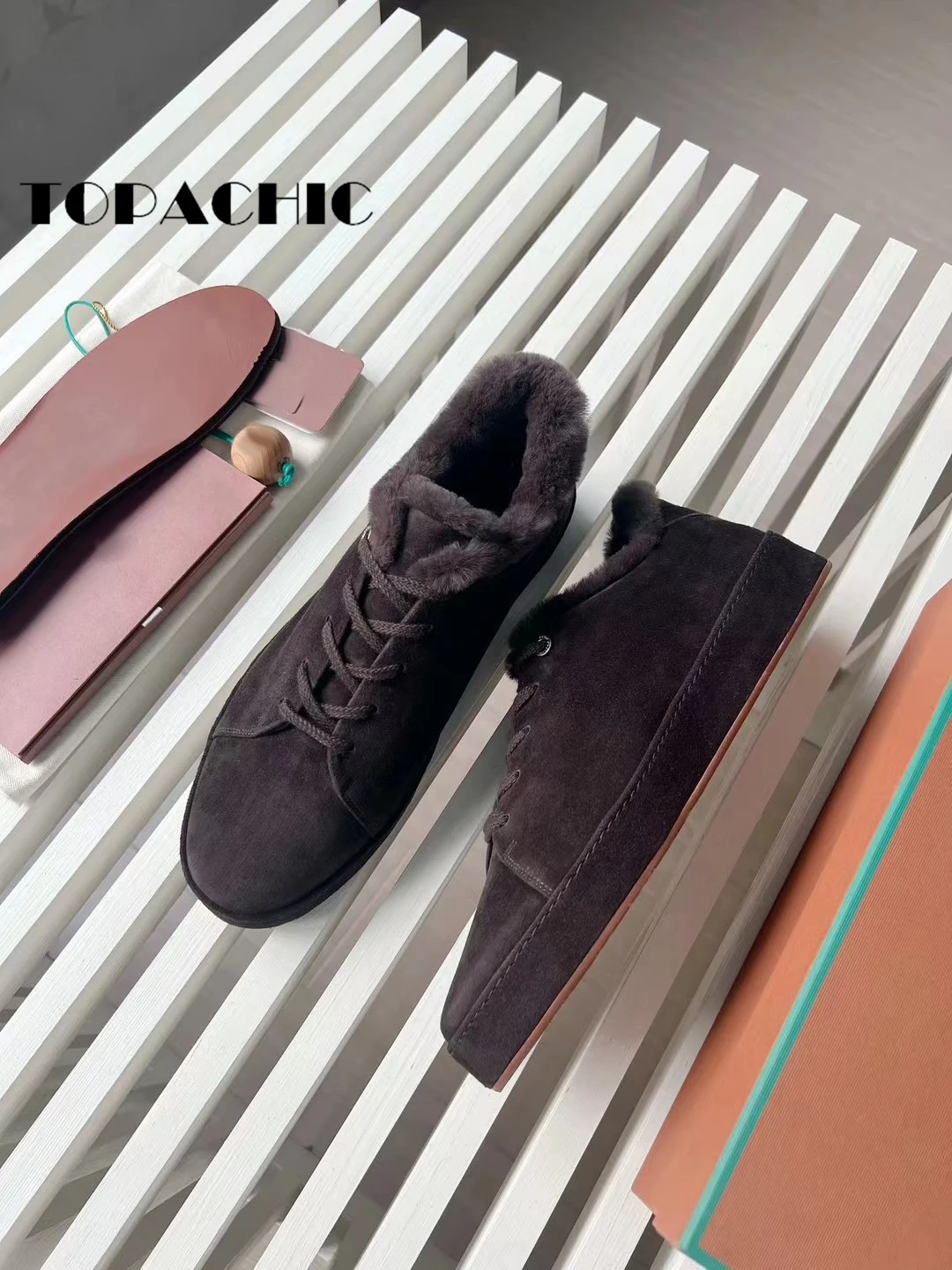 11.13 TOPACHIC Men\'s Wool Cow Suede Keep Warm Thicken Casual Shoes Round Toe Lace-Up Flat Vulcanize Shoes