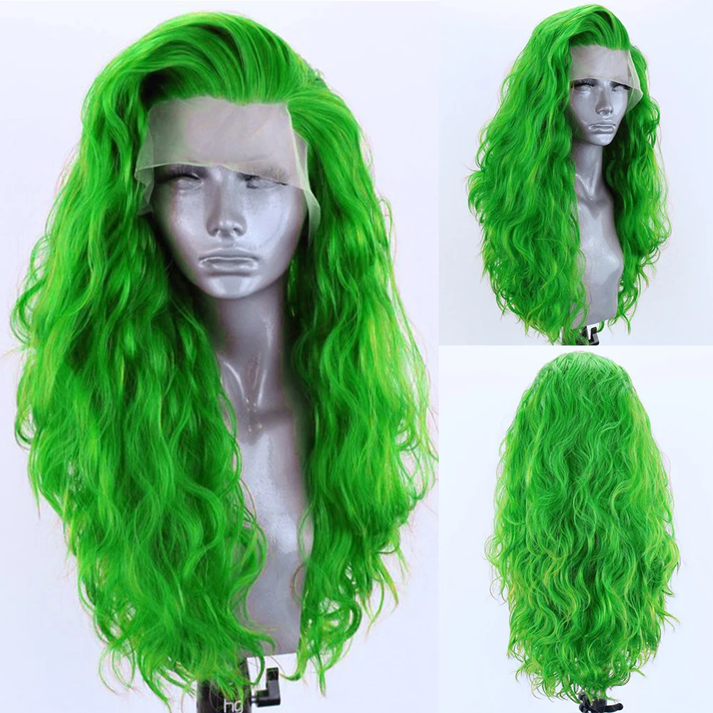 Green Loose Body Wave Synthetic Wig Long Wavy Lace Front Wigs for Women Cosplay Costume Party Hair Wig