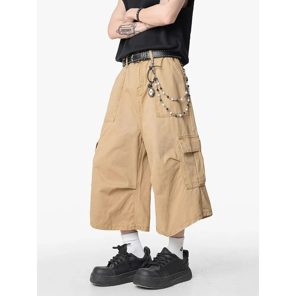 ストリートカーゴパンツ男性 2025 夏ワイドレッグ 7 インチ速乾性マルチポケットカーゴショーツ男性 Y2k アウトドアカジュアルパンツ