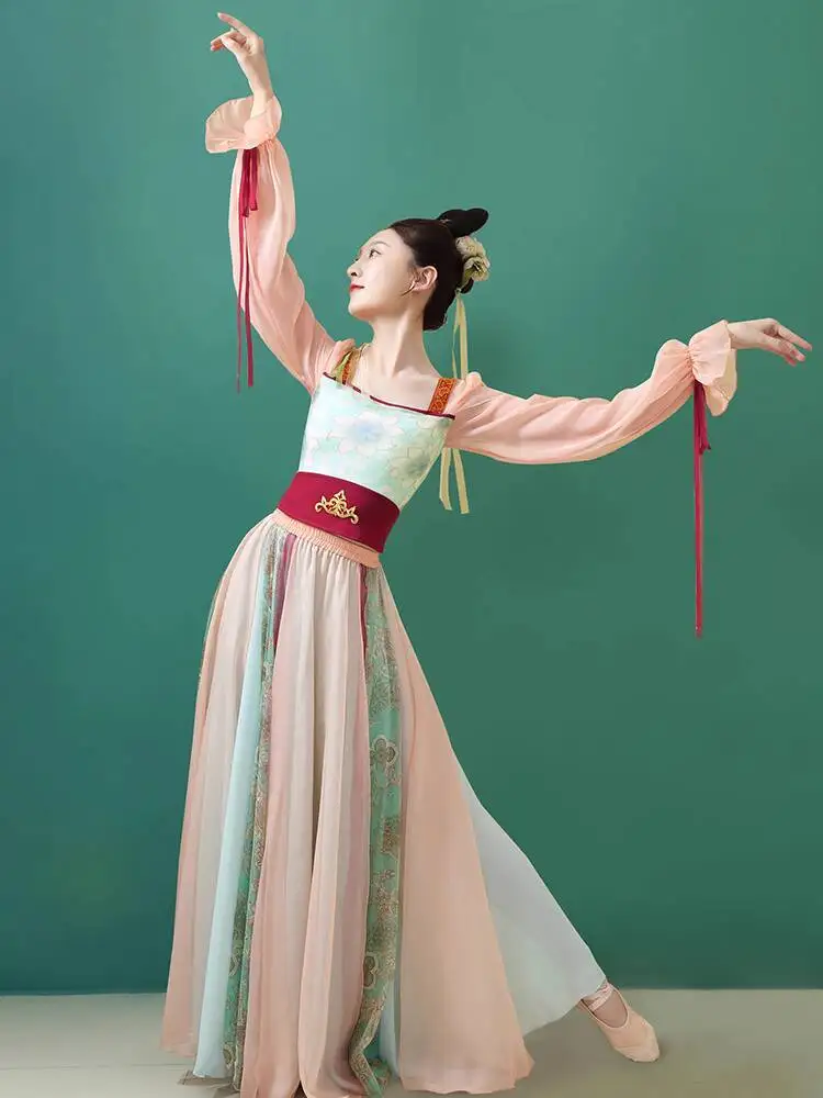 

New Tang System Improve Hanfu Sweet Color Blocking Han Elements Printing Ethereal Aura Costume Drama Daily Women