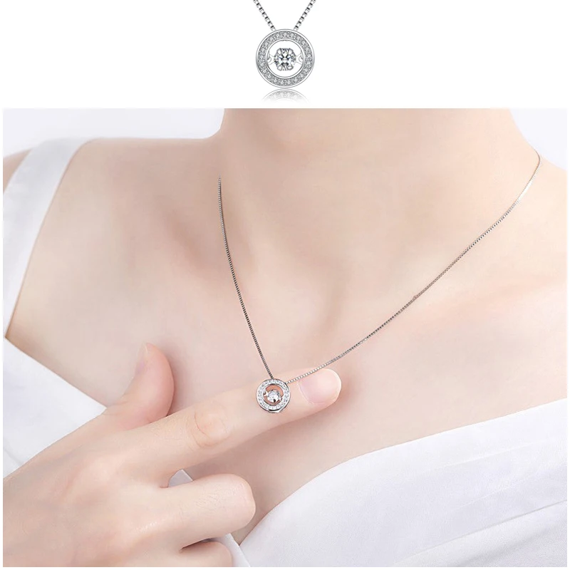 Croyance Elegant Shake Dancing Zircon Round Pendant Necklaces Women 925 Sterling Silver Jewelry Multiple Chain Length Options