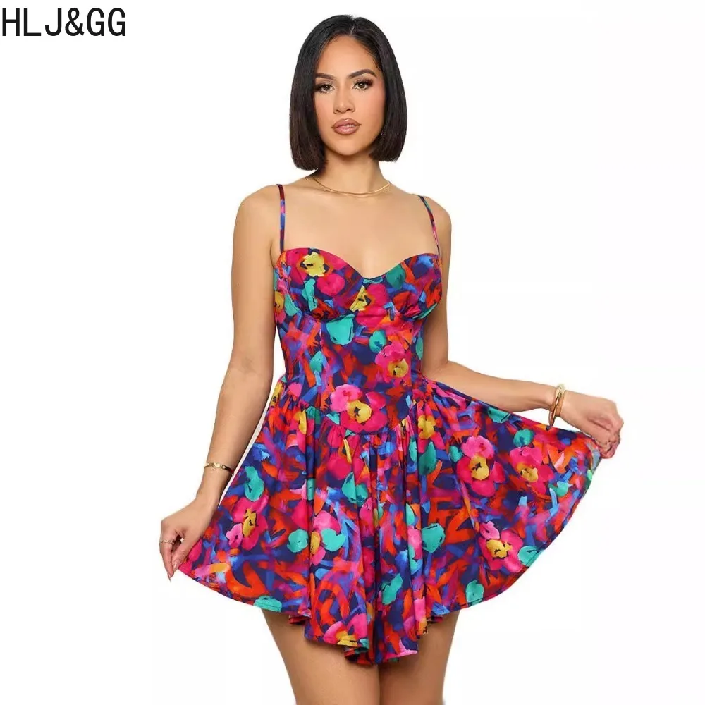 Hlj & gg Sommer New Print Bodycon Hosenträger Kleider Frauen V-Ausschnitt dünner Riemen ärmellose schlanke unregelmäßige Vestidos Mode Streetwear