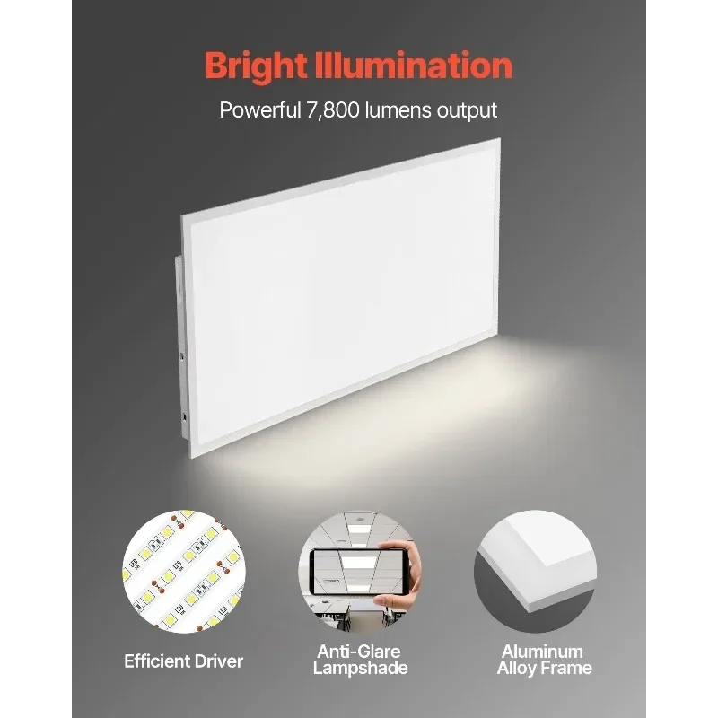 2x4 FT LED Flat Panel Light 7800LM 50W Ceiling Light Fixture 4000K/5000K/6000K