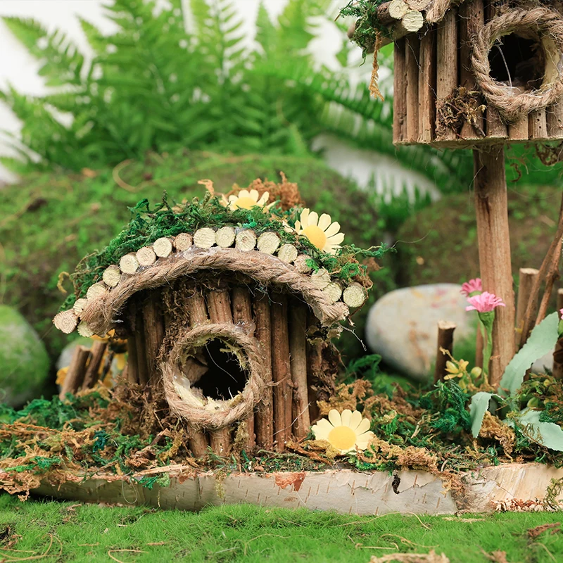 Modelo de cabina de rama de árbol, casa de DIY para muñecas, cuento de hadas de madera, casa pequeña de madera, decoración de micropaisaje para jardín al aire libre