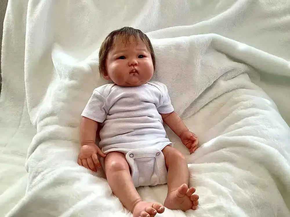 

DLS Индивидуальная ограниченная поставка 43 см Reborn Baby Anming с мохером ручной работы, уже готовая кукла с платьем