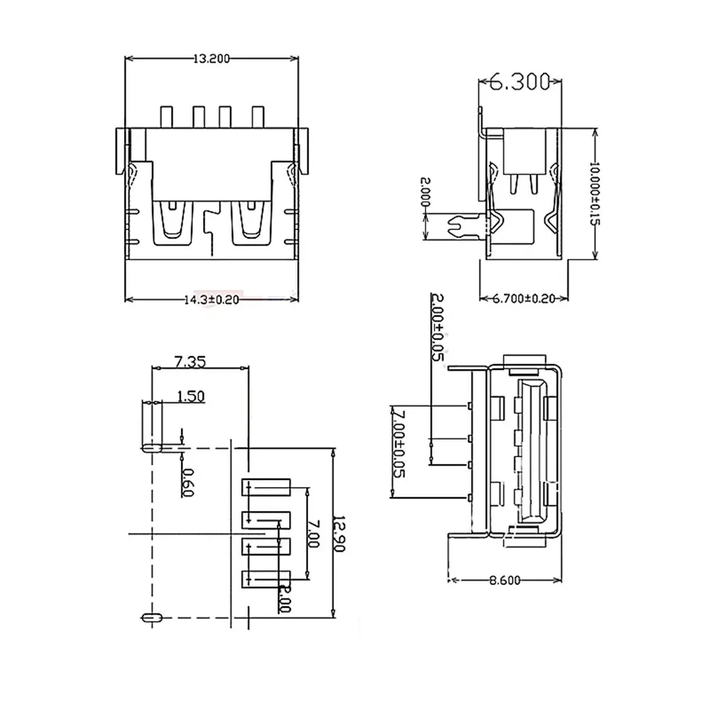 SMD USB Type A Female Jack 4PIN AF 10.0 PCB Mount Socket Connector 90 Degree Harpoon 4P Patch DIY Repair Phone Toy Parts