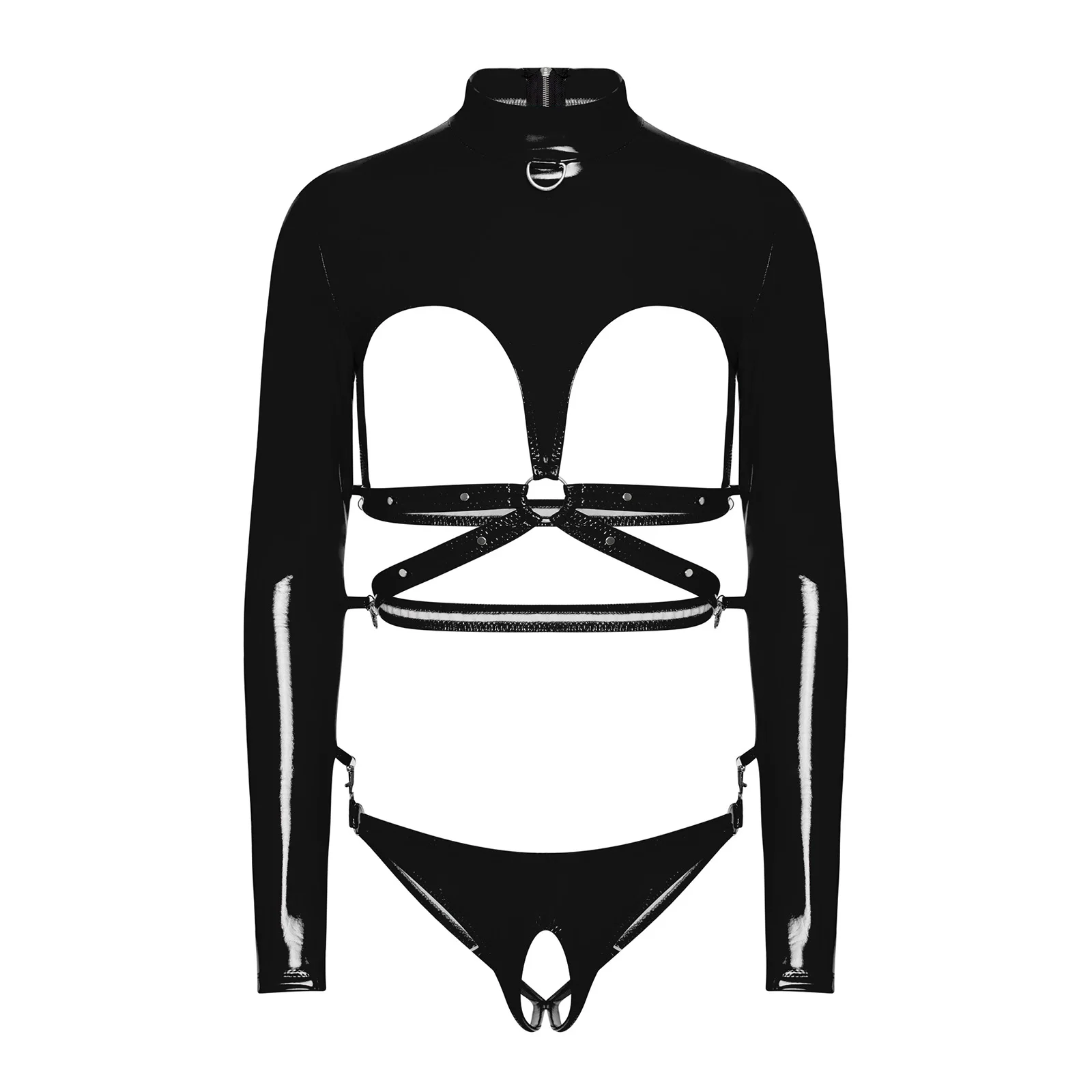 

Нижнее белье из искусственной кожи, боди для взрослых и женщин, застежки с уплотнительными кольцами, ажурные боди, женский флирт, несъемная ночная рубашка