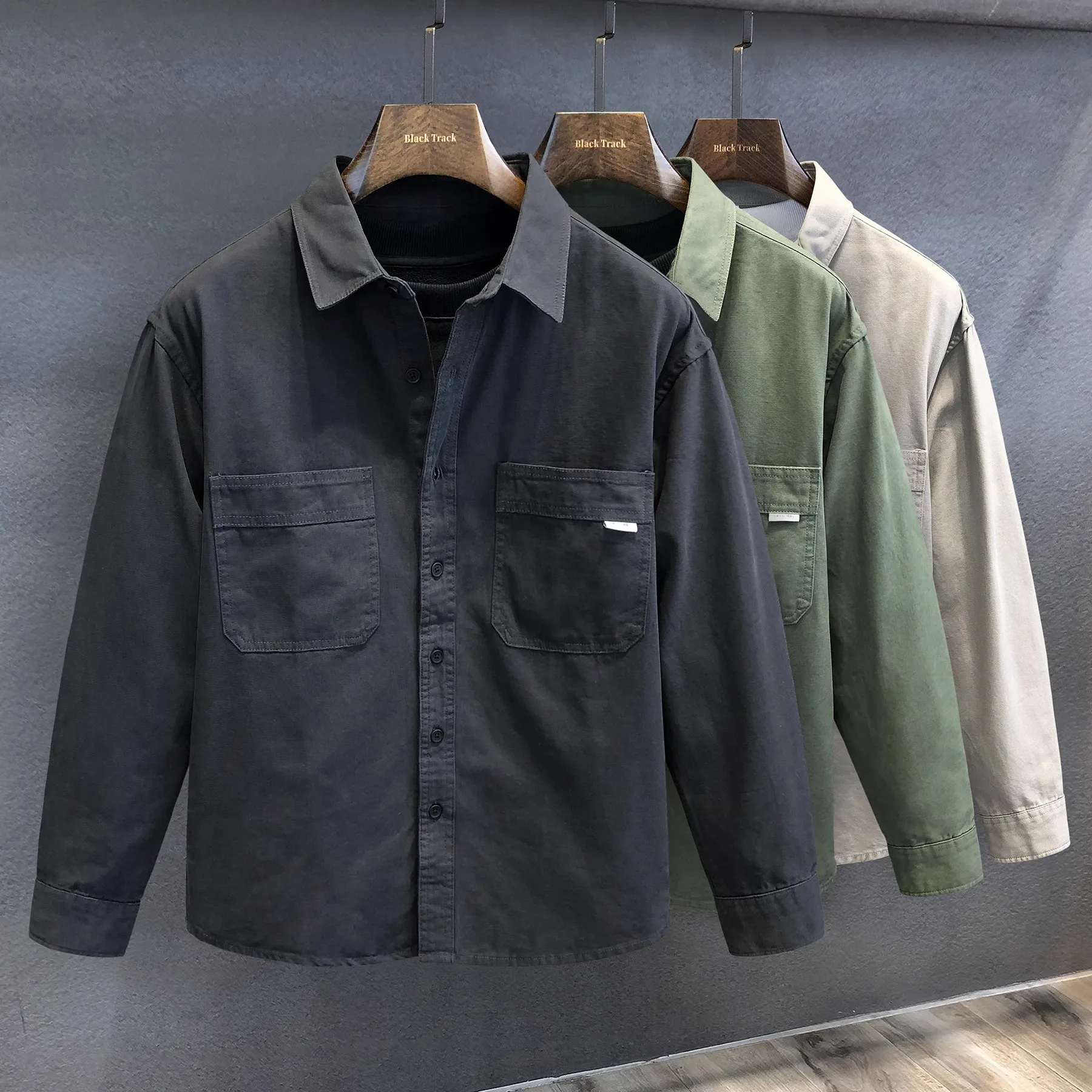 

Men's Retro Cotton Long Sve irt Casual Loose Fit Autumn Winter Outerwear Youth Workwear Jaet Pure Cotton irt