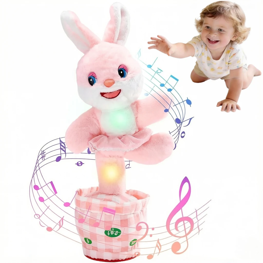 1Pc Light-up Dancing Easter Bunny Plush, adjustable volume & soft glow, 60+ melodies, festive Easter gift doll for kids