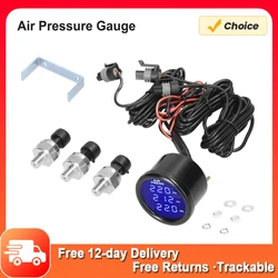 Triple Display Air Pressure Guage LED Digital Air Suspension Gauge 0-220PSI with 2pcs/3pcs 1/8NPT Sensors Air Pressure Gauge