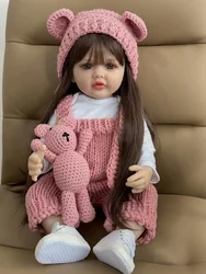 BZDOLL 55cm 22inch Lifelike Reborn Baby Girl Doll Soft Vinyl Long Brown Hair Realistic Princess Toddler Bebe Birthday Gift