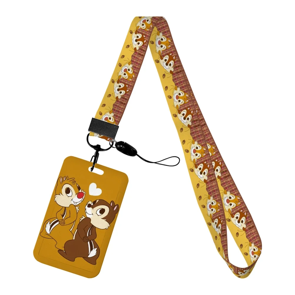 Porte-clés Disney Chip & Dale avec lanières, porte-badge mignon, sangle de cou pour carte de crédit d'identité, bijoux lariat pour téléphone