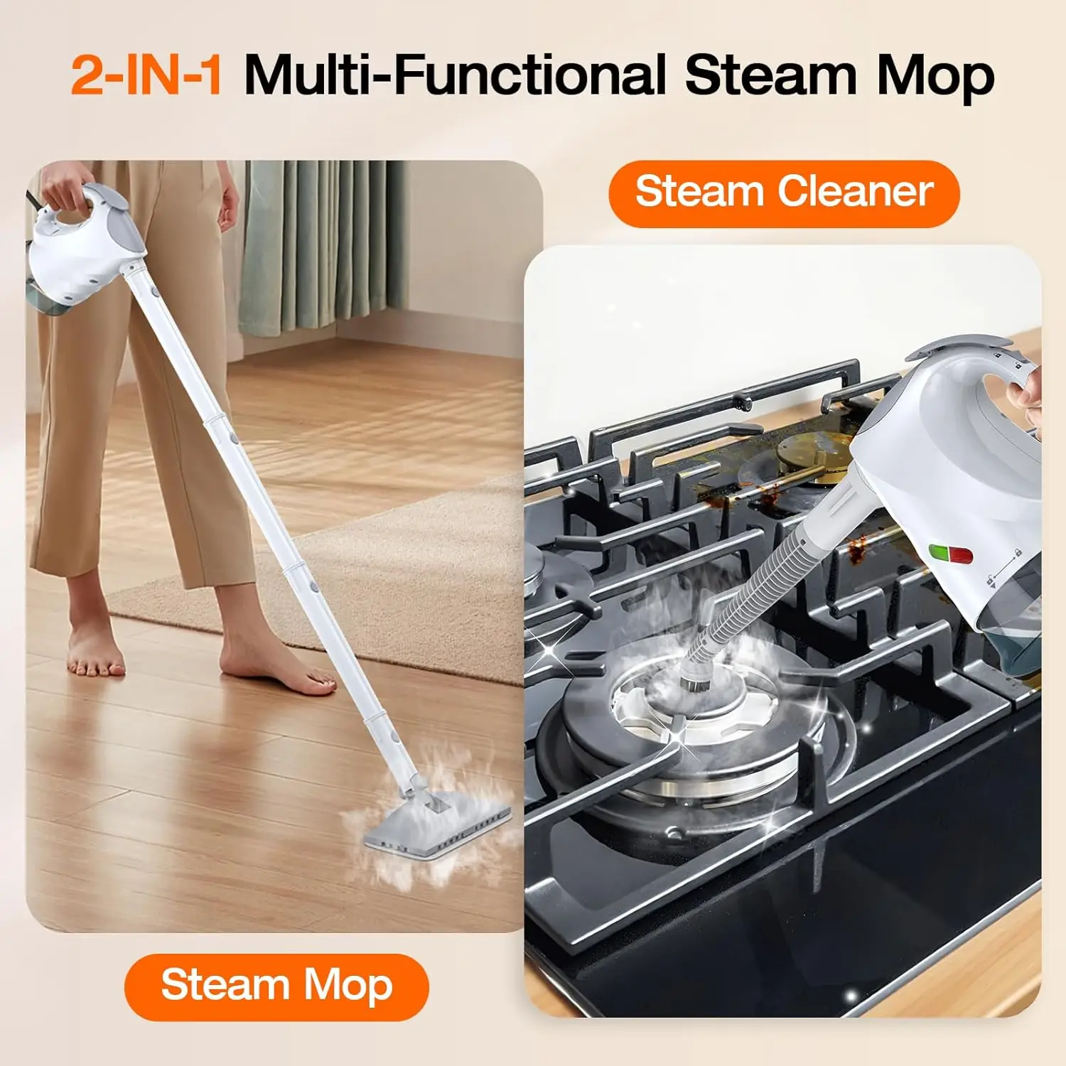 منظف وممسحة بخار 10 في 1 مع خزان سعة 320 مل، تسخين سريع، محمول للمطبخ والأرضيات والسيارة #3